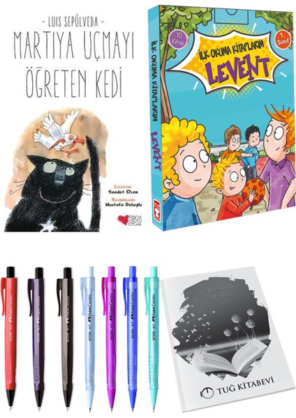 İlk Okuma Kitaplarım Levent 1 - 10 Kitap ve Martıya Uçmayı Öğreten Kedi 2'li Set
