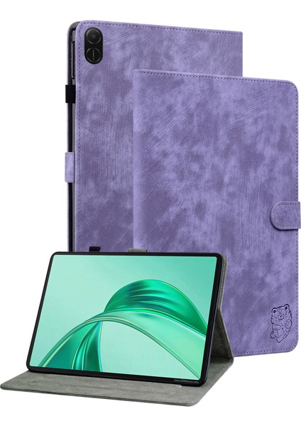 Honor Pad X8A Kılıfları Için Tiger Imprint Anti-Scratch Pu Deri Tablet Kapağı-Mor (Yurt Dışından)