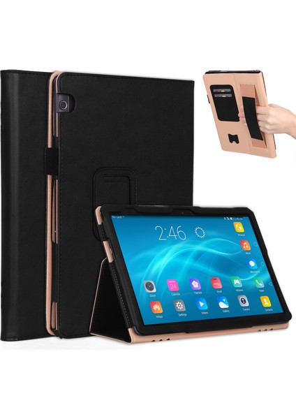 Huawei Mediapad T5 10 Için Pu Deri Akıllı Kılıf/kart Yuvaları/stant/el Kayışı-Siyah (Yurt Dışından)