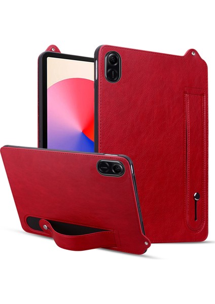 Honor Pad X8A Kılıf El Kayışı Kickstand Deri Tablet Kapağı-Kırmızı (Yurt Dışından)