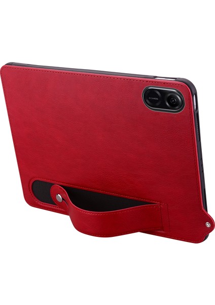 Honor Pad X8A Kılıf El Kayışı Kickstand Deri Tablet Kapağı-Kırmızı (Yurt Dışından)