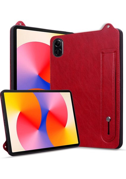 Honor Pad X8A Kılıf El Kayışı Kickstand Deri Tablet Kapağı-Kırmızı (Yurt Dışından)