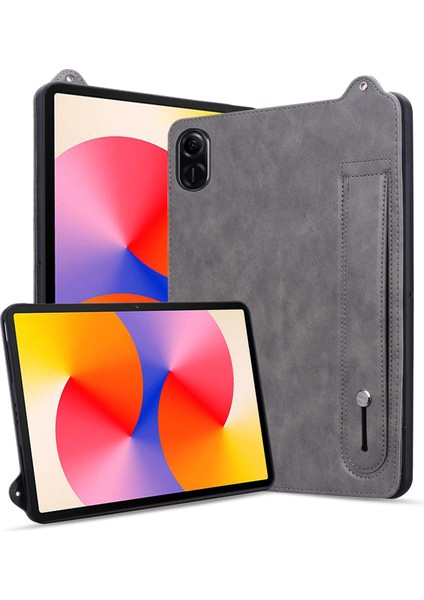 Honor Pad X8A Kılıf El Kayışı Kickstand Deri Tablet Kapağı-Gri (Yurt Dışından)