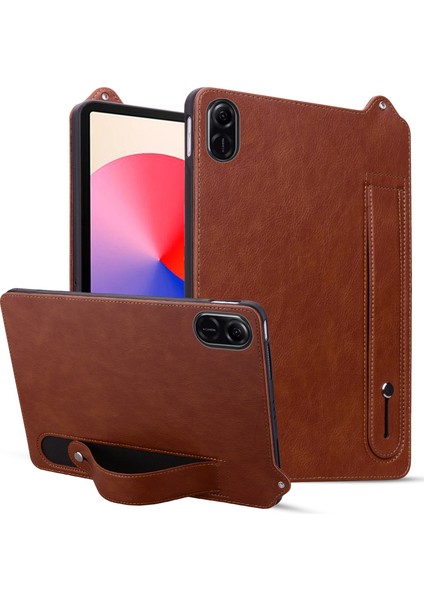 Honor Pad X8A Kılıf El Kayışı Kickstand Deri Tablet Kapağı-Kahverengi (Yurt Dışından)