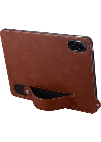 Honor Pad X8A Kılıf El Kayışı Kickstand Deri Tablet Kapağı-Kahverengi (Yurt Dışından)