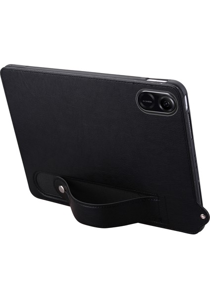 Honor Pad X8A Kılıf El Kayışı Kickstand Deri Tablet Kapağı-Siyah (Yurt Dışından)