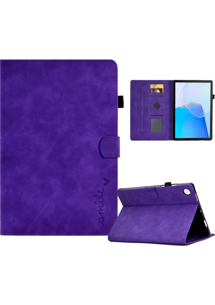 Huawei Matepad Se Için 10.4 Inç Aşk Kalp Baskılı Pu Deri Kapak Çevirin Kart Sahibinin Koruyucu Kılıf-Mor (Yurt Dışından)