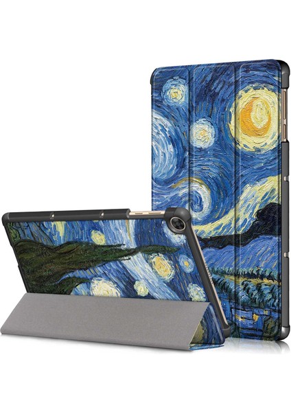 Honor Pad X8/x8 Lite/huawei Matepad T 10 Desen Baskı Pu Deri Üç Katlı Stand Kapağı Düşmeye Dayanıklı Tablet Koruyucu Kılıf-Yıldızlı Gökyüzü (Yurt Dışından)