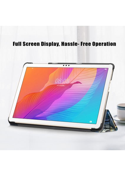 Honor Pad X8/x8 Lite/huawei Matepad T 10 Desen Baskı Pu Deri Üç Katlı Stand Kapağı Düşmeye Dayanıklı Tablet Koruyucu Kılıf-Yıldızlı Gökyüzü (Yurt Dışından)