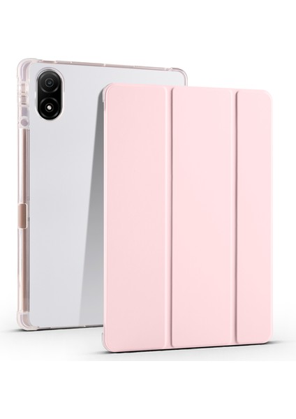 Honor Pad V8 Pro Üç Katlı Stand Tablet Kılıfı Pu Deri Şeffaf Tpu Geri Akıllı Kapak ile Kalem Tutucu-Pembe (Yurt Dışından)