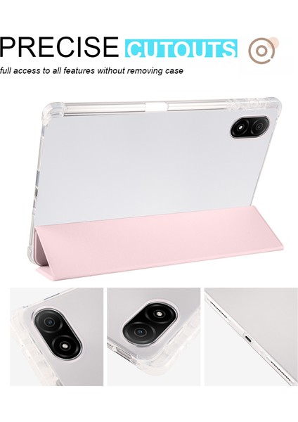 Honor Pad V8 Pro Üç Katlı Stand Tablet Kılıfı Pu Deri Şeffaf Tpu Geri Akıllı Kapak ile Kalem Tutucu-Pembe (Yurt Dışından)
