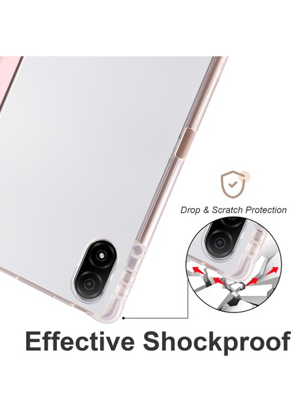 Honor Pad V8 Pro Üç Katlı Stand Tablet Kılıfı Pu Deri Şeffaf Tpu Geri Akıllı Kapak ile Kalem Tutucu-Pembe (Yurt Dışından)
