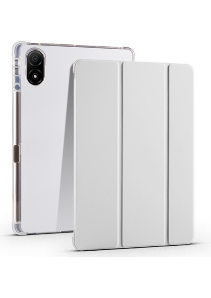 Honor Pad V8 Pro Üç Katlı Stand Tablet Kılıfı Pu Deri Şeffaf Tpu Geri Akıllı Kapak ile Kalem Tutucu-Gri (Yurt Dışından)
