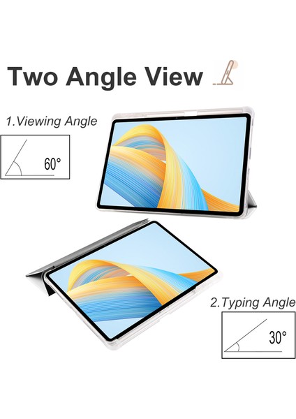 Honor Pad V8 Pro Üç Katlı Stand Tablet Kılıfı Pu Deri Şeffaf Tpu Geri Akıllı Kapak ile Kalem Tutucu-Gri (Yurt Dışından)