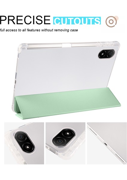 Honor Pad V8 Pro Üç Katlı Standı Tablet Kılıfı Pu Deri Şeffaf Tpu Geri Akıllı Kapak ile Kalem Tutucu-Matcha Yeşil (Yurt Dışından)