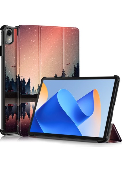 Huawei Matepad 11 (2023) Için Üç Katlı Stand Tablet Kılıfı Desen Baskı Pu Deri Kapak ile Otomatik Uyandırma/uyku Gecesi (Yurt Dışından)
