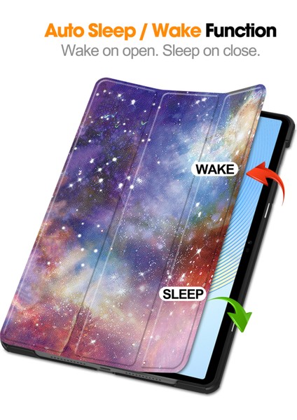 Honor Pad X8 Pro Üç Katlı Stand Akıllı Tablet Kılıfı Desen Baskı Pu Deri Kapak-Galaxy (Yurt Dışından)
