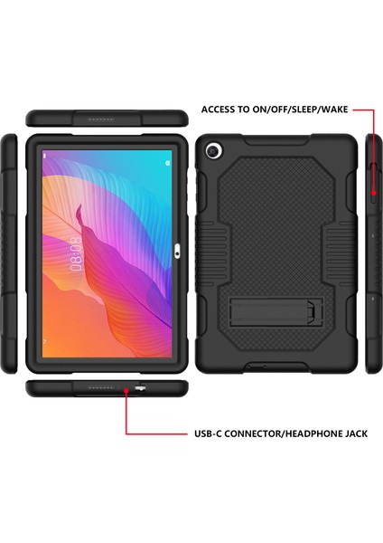 Kaydırmalı Kickstand Tasarımı Kontrast Renkli Pc+Tpu+Silikon Tablet Kılıfı Huawei Matepad T10S-TÜMÜ Siyah (Yurt Dışından)