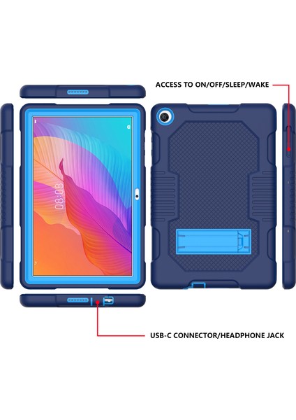 Kaydırmalı Kickstand Tasarımı Kontrast Renkli Pc+Tpu+Silikon Tablet Kılıfı Huawei Matepad T10S-KOYU Mavi/mavi (Yurt Dışından)