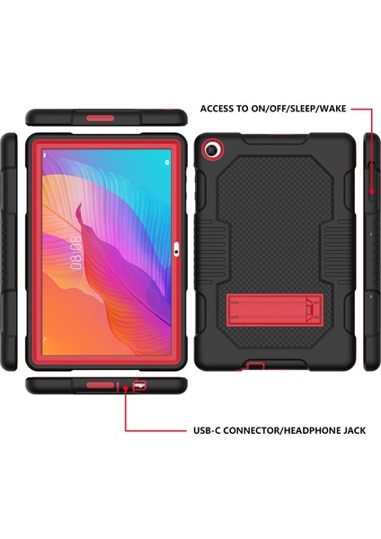 Kaydırmalı Kickstand Tasarımı Kontrast Renkli Pc+Tpu+Silikon Tablet Kılıfı Huawei Matepad T10S-SIYAH/GÜL (Yurt Dışından)