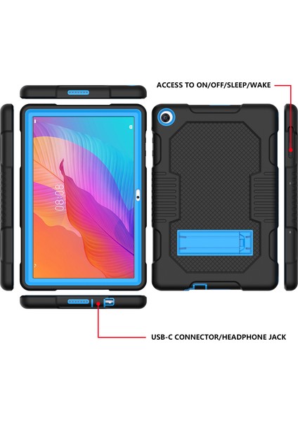 Kaydırmalı Kickstand Tasarımı Kontrast Renkli Pc+Tpu+Silikon Tablet Kılıfı Huawei Matepad T10S-SIYAH/MAVI (Yurt Dışından)