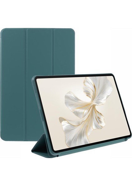 Honor Pad 9 Kılıf Çizilmez Pu+Silikon Üçe Katlanmış Stand Tablet Kapağı-Siyahımsı Yeşil (Yurt Dışından)