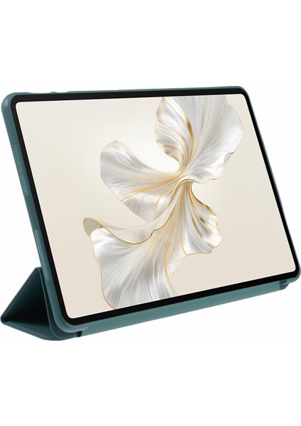 Honor Pad 9 Kılıf Çizilmez Pu+Silikon Üçe Katlanmış Stand Tablet Kapağı-Siyahımsı Yeşil (Yurt Dışından)