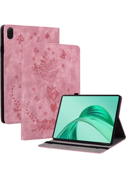 Honor Pad X8A Kılıf Kart Tutucu Çizilmez Deri Kapak Gül Çiçek Baskı-Pembe (Yurt Dışından)