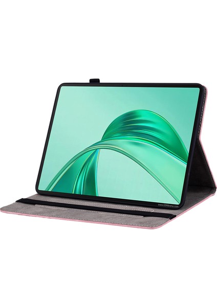 Honor Pad X8A Kılıf Kart Tutucu Çizilmez Deri Kapak Gül Çiçek Baskı-Pembe (Yurt Dışından)