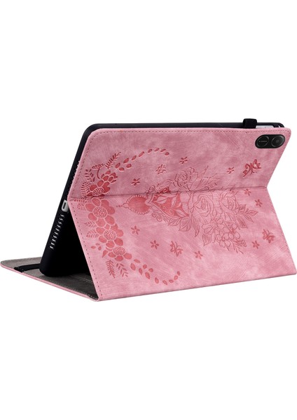 Honor Pad X8A Kılıf Kart Tutucu Çizilmez Deri Kapak Gül Çiçek Baskı-Pembe (Yurt Dışından)