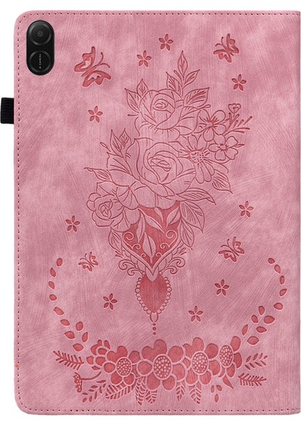 Honor Pad X8A Kılıf Kart Tutucu Çizilmez Deri Kapak Gül Çiçek Baskı-Pembe (Yurt Dışından)