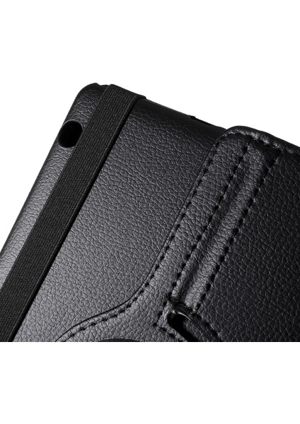 Huawei Mediapad T3 10 Litchi Deri Deri 360 Derece Döner Stand Çok Açılı Destek Tablet Kılıfı-Siyah (Yurt Dışından)