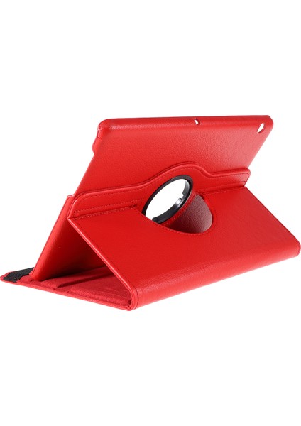 Huawei Mediapad T3 10 Litchi Deri Deri 360 Derece Döner Stand Çok Açılı Destek Tablet Kılıfı-Kırmızı (Yurt Dışından)