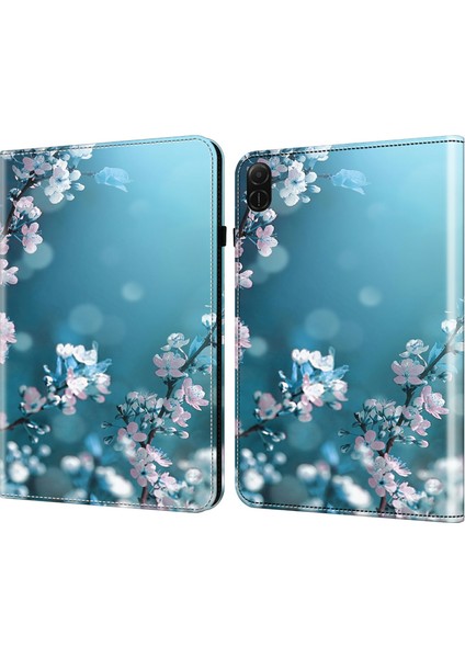 Honor Pad X8A Kılıf Desenli Baskılı Deri Tablet Kılıfı Kart Yuvalı-Şeftali Çiçeği (Yurt Dışından)