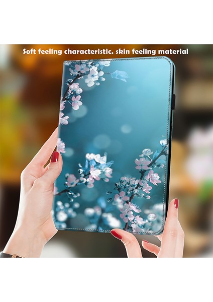 Honor Pad X8A Kılıf Desenli Baskılı Deri Tablet Kılıfı Kart Yuvalı-Şeftali Çiçeği (Yurt Dışından)