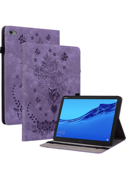 Koruyucu Kılıf Huawei Mediapad M5 Lite 10.1/mediapad C5 10 Baskılı Stand Pu Deri Kapak-Mor (Yurt Dışından)