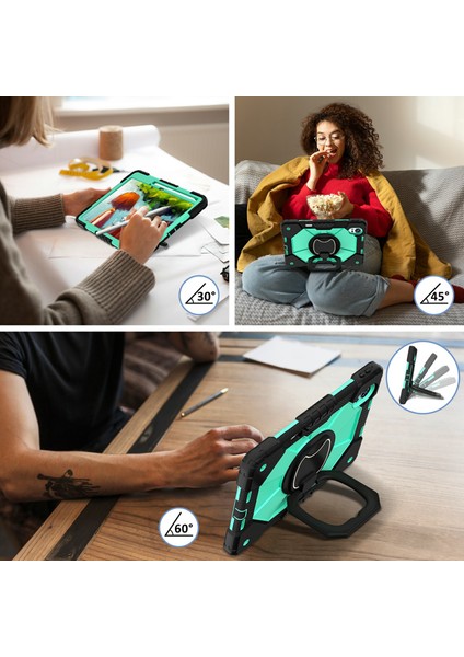 Huawei Matepad AIR(2024) Kılıf Silikon+Pc Kickstand Tablet Kılıfı-Siyah/nane Yeşili (Yurt Dışından)