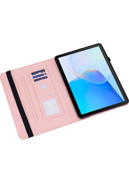 Honor Pad 8 Kılıf Için Pu Deri Ağaç Geyik Desenli Tablet Kapağı Kart Yuvalı-Gül Altın (Yurt Dışından)