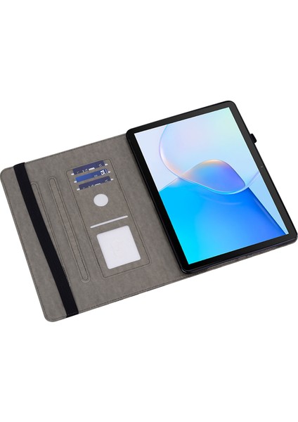 Honor Pad 8 Kılıf Pu Deri Ağaç Geyik Desenli Tablet Kılıfı Kart Yuvalı-Gri (Yurt Dışından)