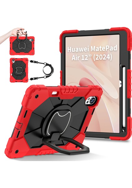 Huawei Matepad AIR(2024)KILIF Silikon+Pc Kickstand Tablet Kapağı-Kırmızı/siyah (Yurt Dışından)