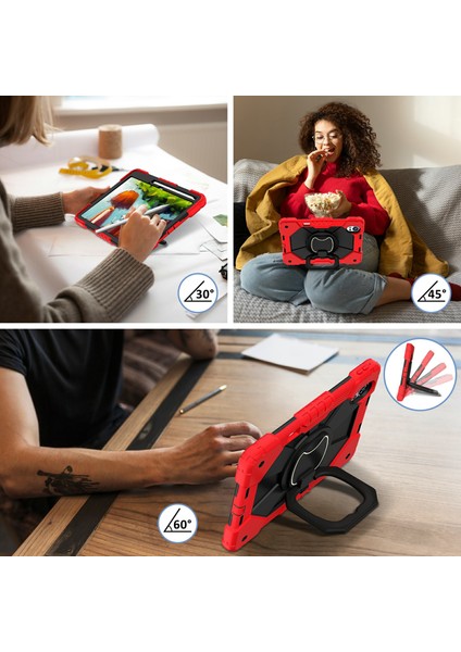 Huawei Matepad AIR(2024)KILIF Silikon+Pc Kickstand Tablet Kapağı-Kırmızı/siyah (Yurt Dışından)
