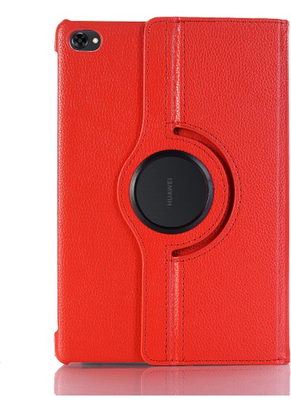 Huawei Mediapad M5 Lite 10/c5 10-Red Için Döner Standlı Litchi Deri Deri Tablet Kılıfı (Yurt Dışından)