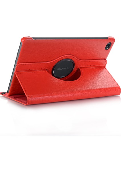 Huawei Mediapad M5 Lite 10/c5 10-Red Için Döner Standlı Litchi Deri Deri Tablet Kılıfı (Yurt Dışından)