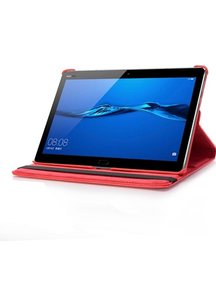 Huawei Mediapad M5 Lite 10/c5 10-Red Için Döner Standlı Litchi Deri Deri Tablet Kılıfı (Yurt Dışından)