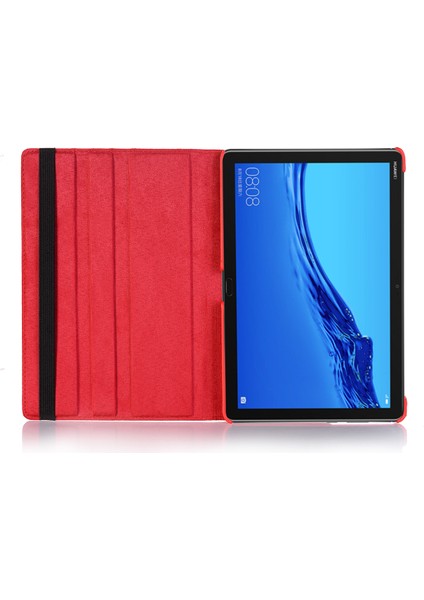 Huawei Mediapad M5 Lite 10/c5 10-Red Için Döner Standlı Litchi Deri Deri Tablet Kılıfı (Yurt Dışından)