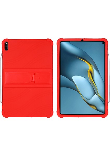 Huawei Matepad Pro 10.8(2021)MRR-W19 Darbeye Dayanıklı Silikon Tablet Kılıfı Pc Kickstand Koruyucu Kapak-Kırmızı (Yurt Dışından)