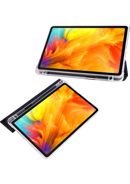 Huawei Matepad Se Için 10.4-Inç Kılıf Üç Katlı Stand Tablet Pu Deri Kapak ile Kalem Yuvası-Siyah (Yurt Dışından)