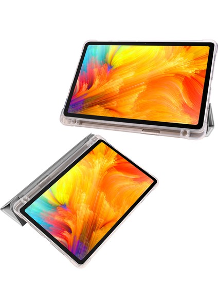 Huawei Matepad Se Için 10.4-Inç Kılıf Üç Katlı Stand Tablet Pu Deri Kapak ile Kalem Yuvası-Gri (Yurt Dışından)