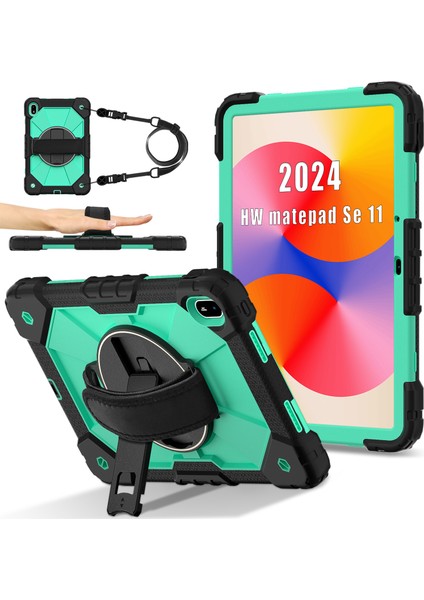 Huawei Matepad Se 11 Kılıf Kickstand Silikon + Pc Tablet Kılıfı, Omuz Askılı-Siyah/nane Yeşili (Yurt Dışından)