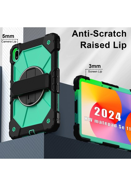 Huawei Matepad Se 11 Kılıf Kickstand Silikon + Pc Tablet Kılıfı, Omuz Askılı-Siyah/nane Yeşili (Yurt Dışından)